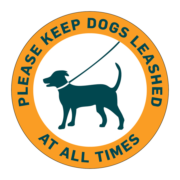 text sign dogs leash all times round- orange