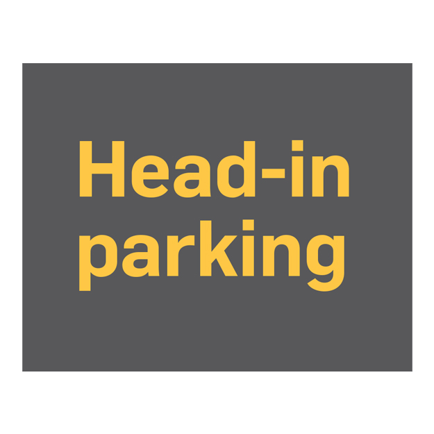 text sign head in parking orange