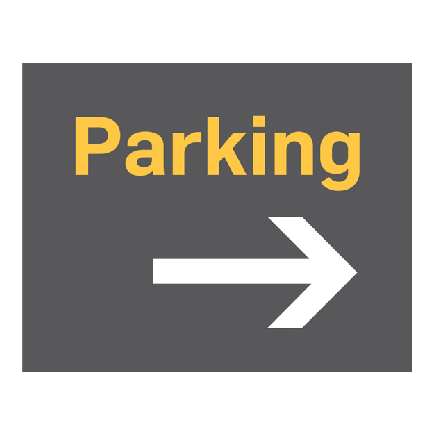 text sign parking arrow right sign - Orange